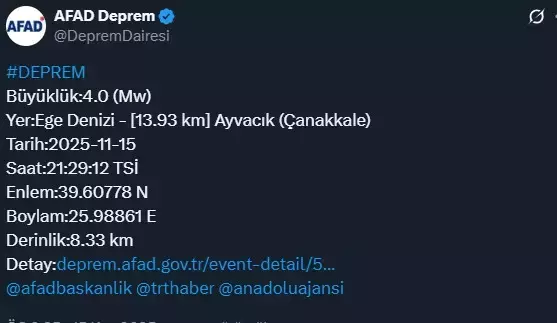 Ege Denizi'nde 4 b&uuml;y&uuml;kl&uuml;ğ&uuml;nde deprem